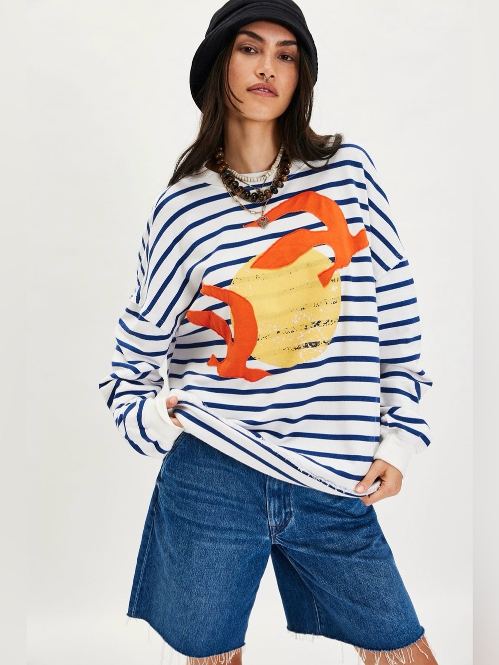 Free People Ragabond Studio Sun and Seagulls Sweatshirt in stripe combo size XS